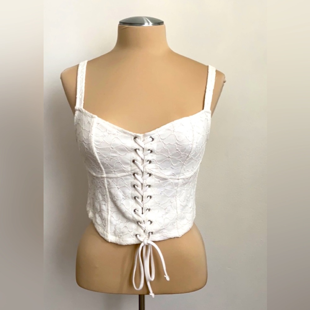 Forever 21 White Lace-Up Top